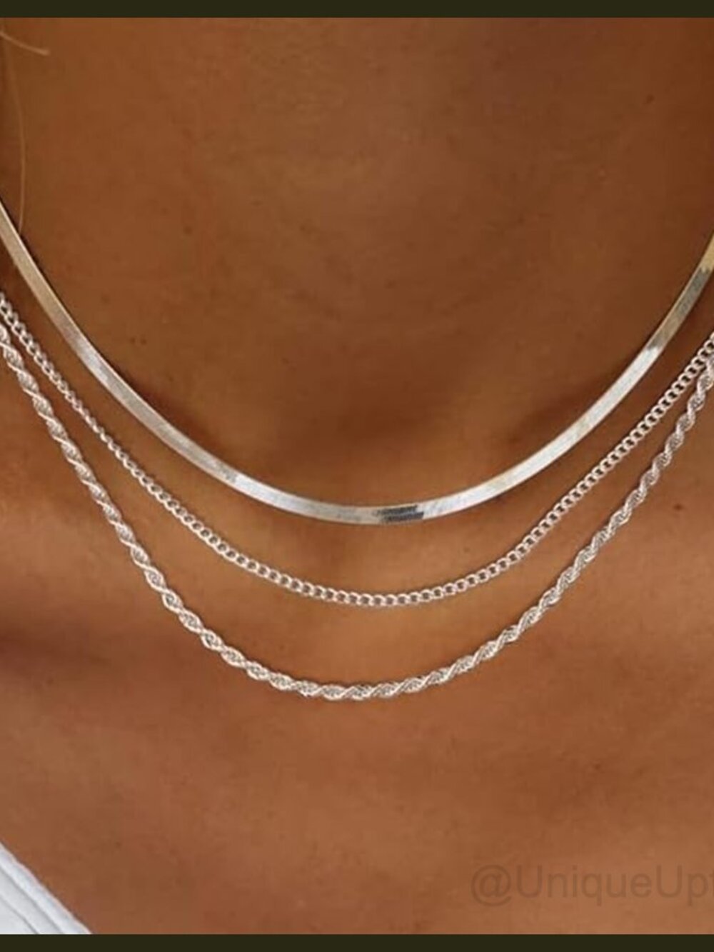 Layered Necklace Set 925 Sterling Silver Plated Herringbone Chain